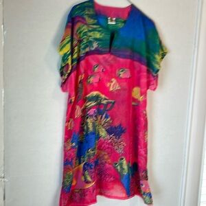 Barefoot Attitude Nautical Water Ocean Sheer Colorful Swim Coverup  Size L